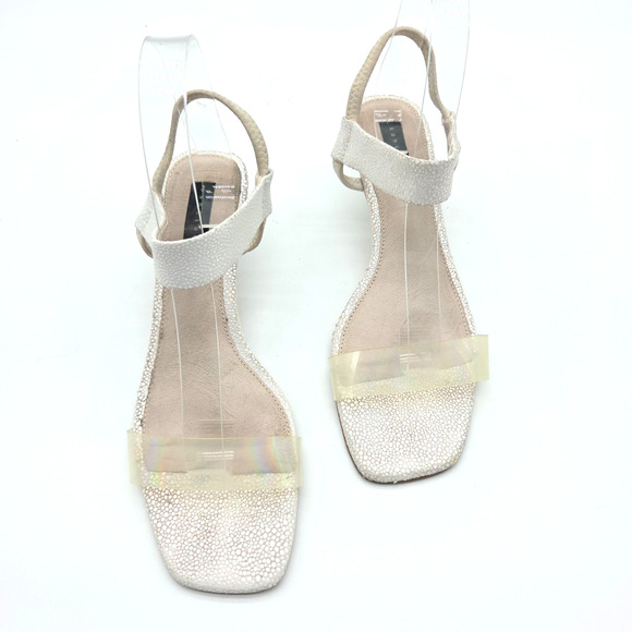 Vintage Y2K Kitten Heels Size 8.5 White Pearl Iridescent Open Toe Sanctuary - Picture 3 of 9